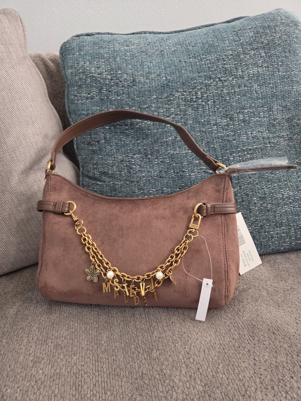 NWT Steve Madden Blianna Suede Charm Shoulder Bag - Dark Chocolate Brown